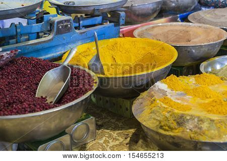 Colorful Spices On The Bazaar. Iran. Isfahan.