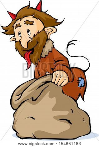 devil with sack isolated on white background - vector illustration