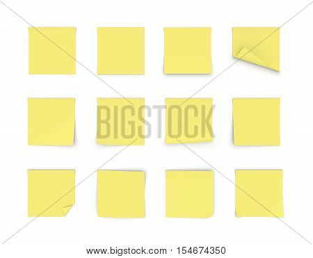 Yellow office stickers isolated on a white background. Office stuff. Memory reminders. Organizer. Office and clerical work. Education and study.
