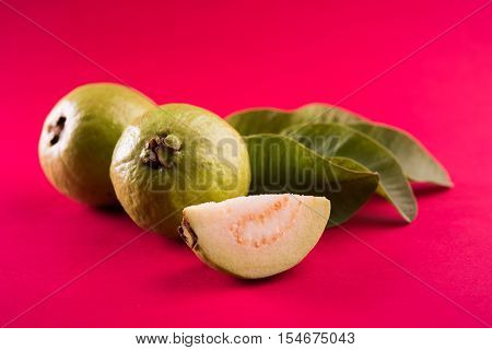 Guava fruit or Amrood or Amrud or peru isolated, selective focus