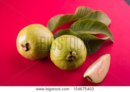 Guava fruit or Amrood or Amrud or peru isolated, selective focus