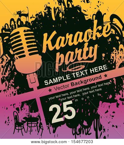 banner with microphone for karaoke parties on the background of colored spots