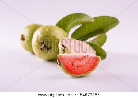 Guava fruit or Amrood or Amrud or peru isolated, selective focus