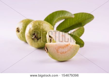 Guava fruit or Amrood or Amrud or peru isolated, selective focus
