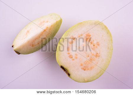 Guava fruit or Amrood or Amrud or peru isolated, selective focus