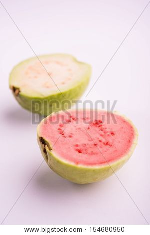 Guava fruit or Amrood or Amrud or peru isolated, selective focus