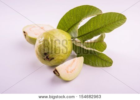 Guava fruit or Amrood or Amrud or peru isolated, selective focus