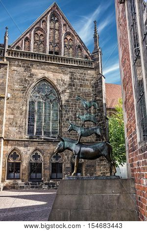 Bremen, Germany - Sep 5, 2016: Musicians monument. Germany (Die Bremer Stadtmusikanten)