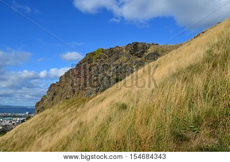 Rock outcropping on Arthur's Seat in Scotland.
