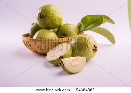 Guava fruit or Amrood or Amrud or peru isolated, selective focus