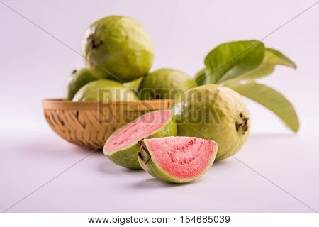 Guava fruit or Amrood or Amrud or peru isolated, selective focus