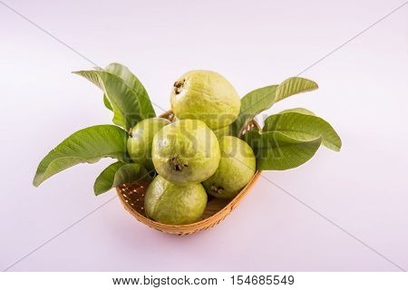 Guava fruit or Amrood or Amrud or peru isolated, selective focus