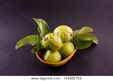 Guava fruit or Amrood or Amrud or peru isolated, selective focus