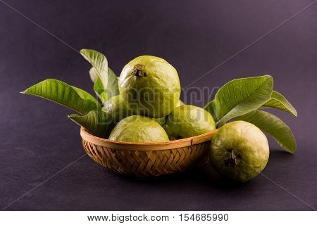 Guava fruit or Amrood or Amrud or peru isolated, selective focus
