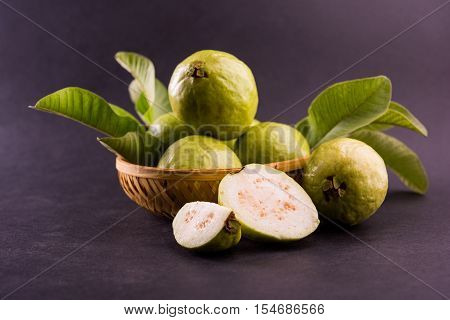 Guava fruit or Amrood or Amrud or peru isolated, selective focus