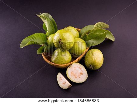 Guava fruit or Amrood or Amrud or peru isolated, selective focus