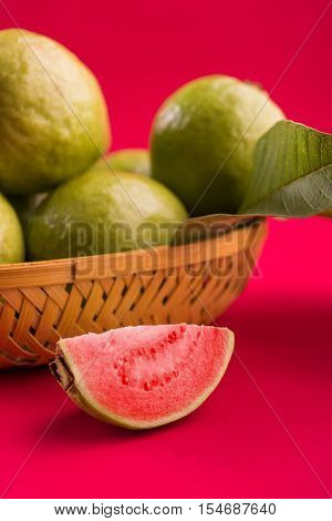 Guava fruit or Amrood or Amrud or peru isolated, selective focus