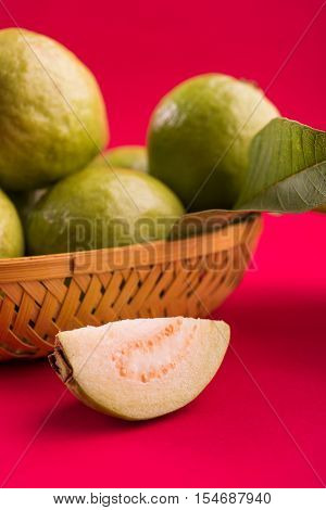 Guava fruit or Amrood or Amrud or peru isolated, selective focus
