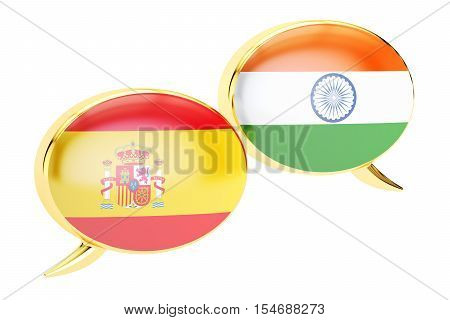 Speech bubbles Indian-Spanish translation concept. 3D rendering