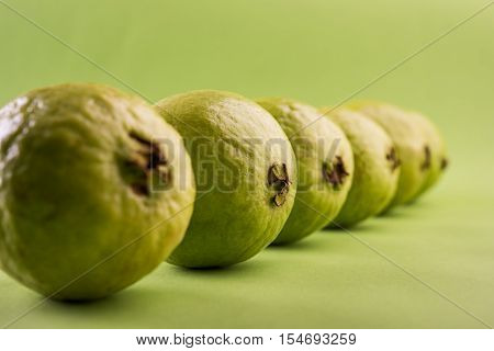 Guava fruit or Amrood or Amrud or peru isolated, selective focus