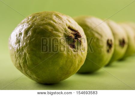 Guava fruit or Amrood or Amrud or peru isolated, selective focus