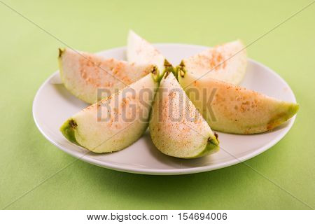 Guava fruit or Amrood or Amrud or peru isolated, selective focus