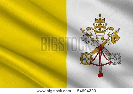 Flag of Vatican City officially Vatican City State is a walled enclave within the city of Rome. 3d illustration