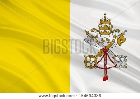 Flag of Vatican City officially Vatican City State is a walled enclave within the city of Rome. 3d illustration