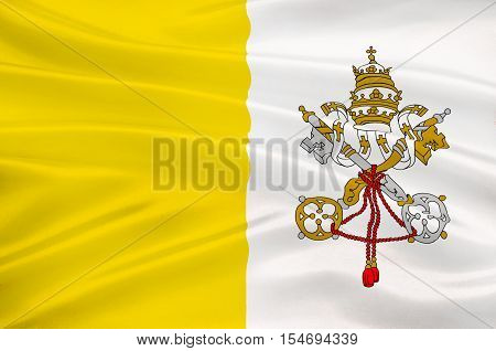 Flag of Vatican City officially Vatican City State is a walled enclave within the city of Rome. 3d illustration