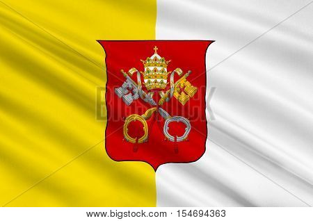 Flag of Vatican City officially Vatican City State is a walled enclave within the city of Rome. 3d illustration