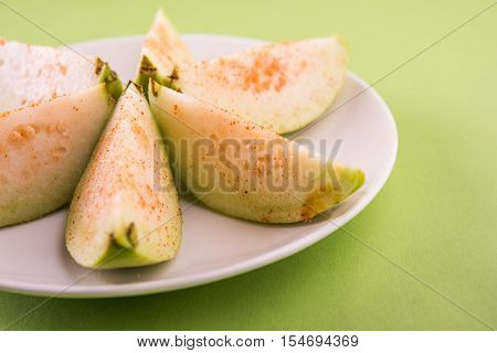 Guava fruit or Amrood or Amrud or peru isolated, selective focus