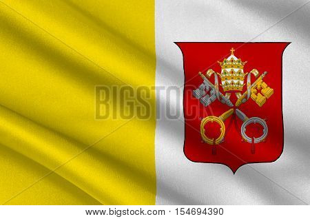 Flag of Vatican City officially Vatican City State is a walled enclave within the city of Rome. 3d illustration