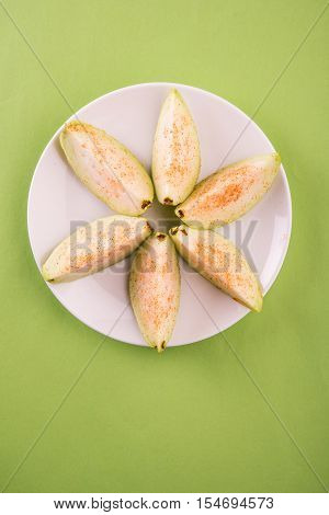 Guava fruit or Amrood or Amrud or peru isolated, selective focus
