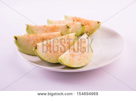 Guava fruit or Amrood or Amrud or peru isolated, selective focus