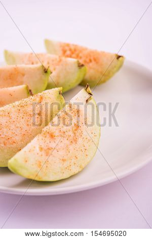 Guava fruit or Amrood or Amrud or peru isolated, selective focus