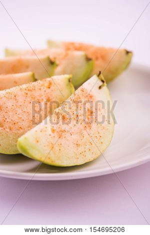 Guava fruit or Amrood or Amrud or peru isolated, selective focus
