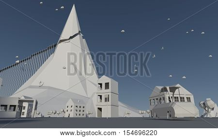 Low poly city 3D, paper city Illustration.