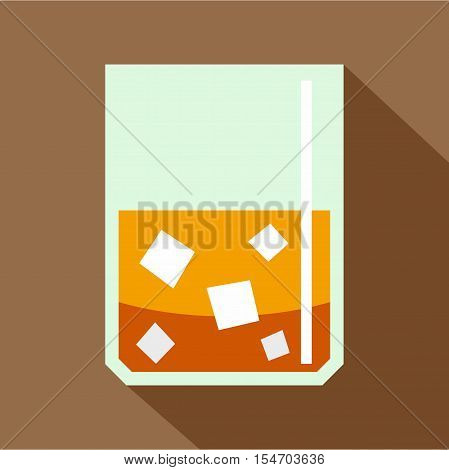 Glass of scotch whiskey and ice icon. Flat illustration of glass of scotch whiskey and ice vector icon for web isolated on coffee background
