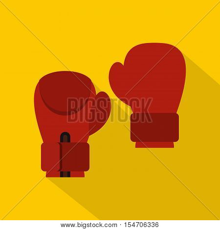 Red boxing gloves icon. Flat illustration of boxing gloves vector icon for web isolated on yellow background