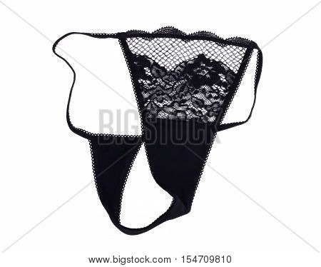 Sexy black lace panties isolated on white background
