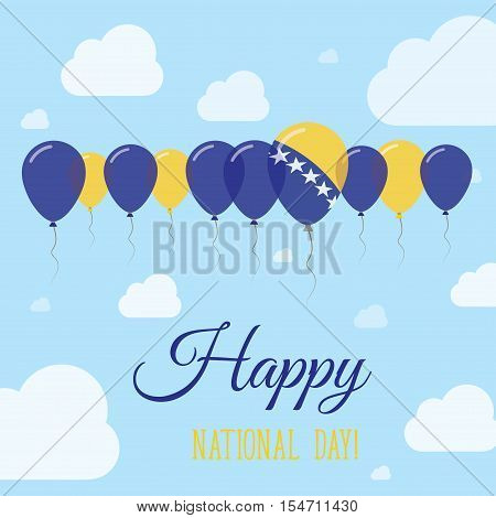 Bosnia And Herzegovina National Day Flat Patriotic Poster. Row Of Balloons In Colors Of The Bosnian,