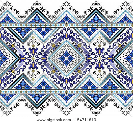 embroidered good like old handmade cross-stitch ethnic Ukraine pattern. Ukrainian towel with ornament, rushnyk called, in vector