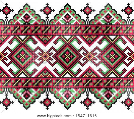 embroidered good like old handmade cross-stitch ethnic Ukraine pattern. Ukrainian towel with ornament, rushnyk called, in vector