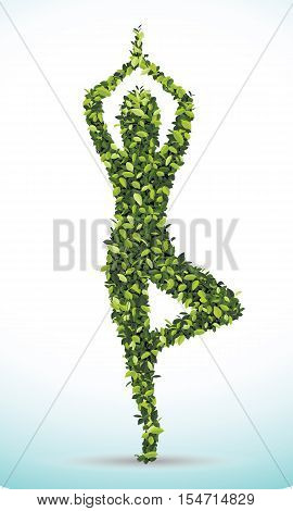 Green leaf shape Yoga lotus position meditation zen. Vector illustration