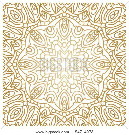 Golden background in the shape of a flower. Ethnic decorative elements. Hand drawn Islam, Arabic, Indian, ottoman motifs. Vintage decorative elements. Oriental pattern.
