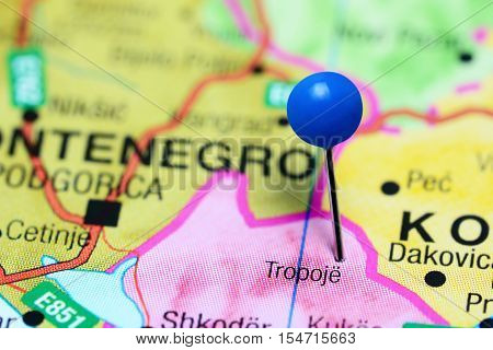 Tropoja pinned on a map of Albania