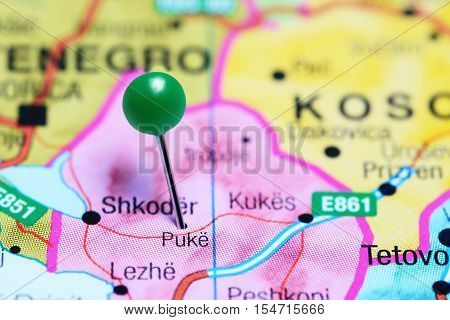 Puka pinned on a map of Albania