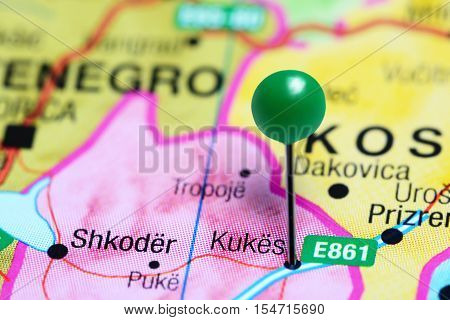 Kukes pinned on a map of Albania