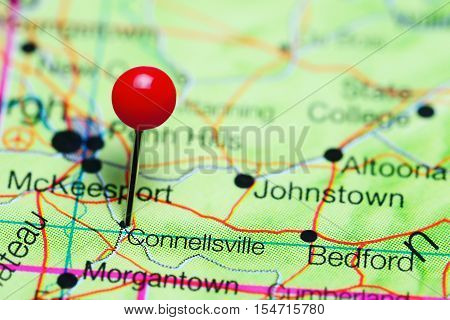 Connellsville pinned on a map of Pennsylvania, USA