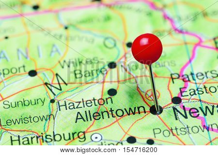 Allentown pinned on a map of Pennsylvania, USA